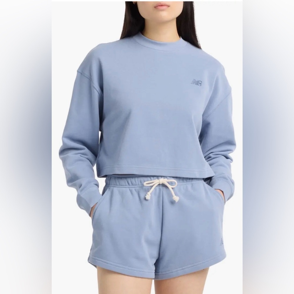 New Balance Women's Coastal Fleece Crew Top Dusk Shower MSRP $80 Size XS